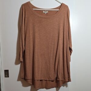 ONE WORLD Brown Tan Oversized 3/4 Sleeve Tunic